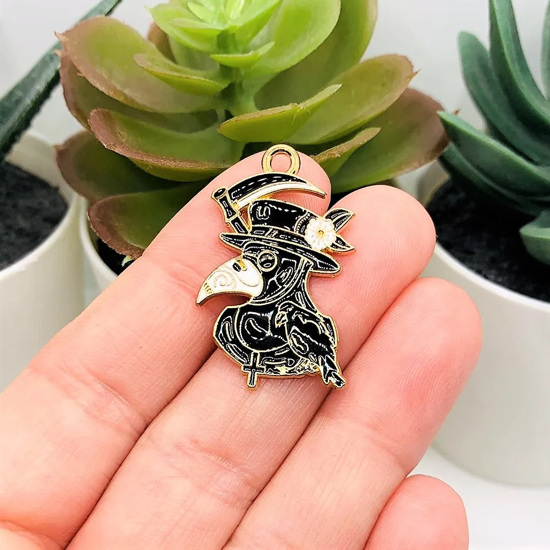 1, 4, 20 or 50 Pieces Black Enamel Plague Doctor Charms