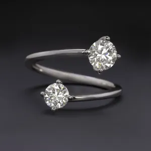 1.32ct DIAMOND TOI ET MOI RING DOUBLE ROUND CUT BYPASS 14k WHITE GOLD ENGAGEMENT