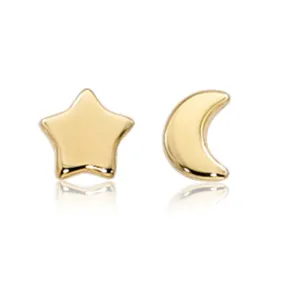 14k Gold Moon & Star Stud Earrings