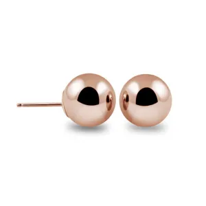 14K Rose Gold Ball Earrings High Polished from 3MM to 10MM Silicone Protected Gold Pushbacks