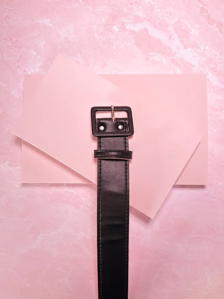 1.5" Belt in Black Vegan Leather with Orange Backing - Vixen by Micheline Pitt