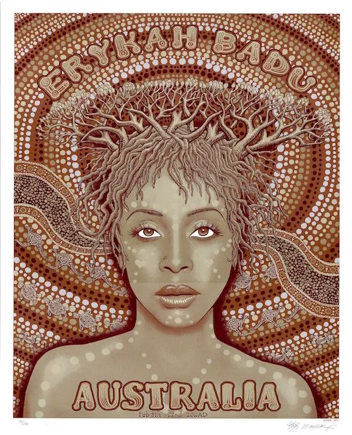 2011 Erykah Badu - Australia Silkscreen Concert Poster by Emek