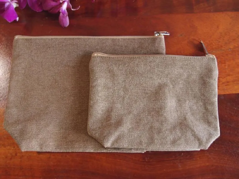 240 ct Zippered Jute / Canvas Pouch Cosmetic Bag with Gusset - By Case