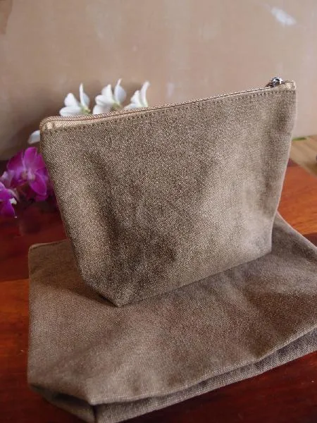 240 ct Zippered Jute / Canvas Pouch Cosmetic Bag with Gusset - By Case