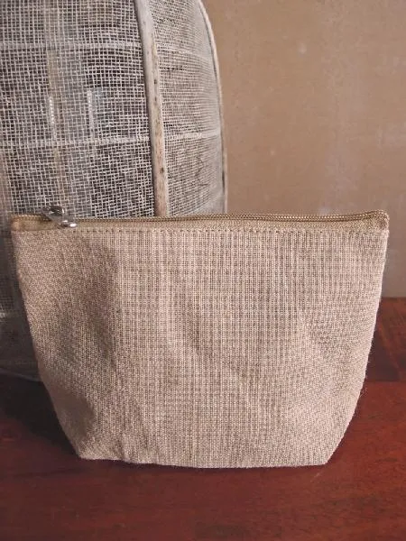240 ct Zippered Jute / Canvas Pouch Cosmetic Bag with Gusset - By Case