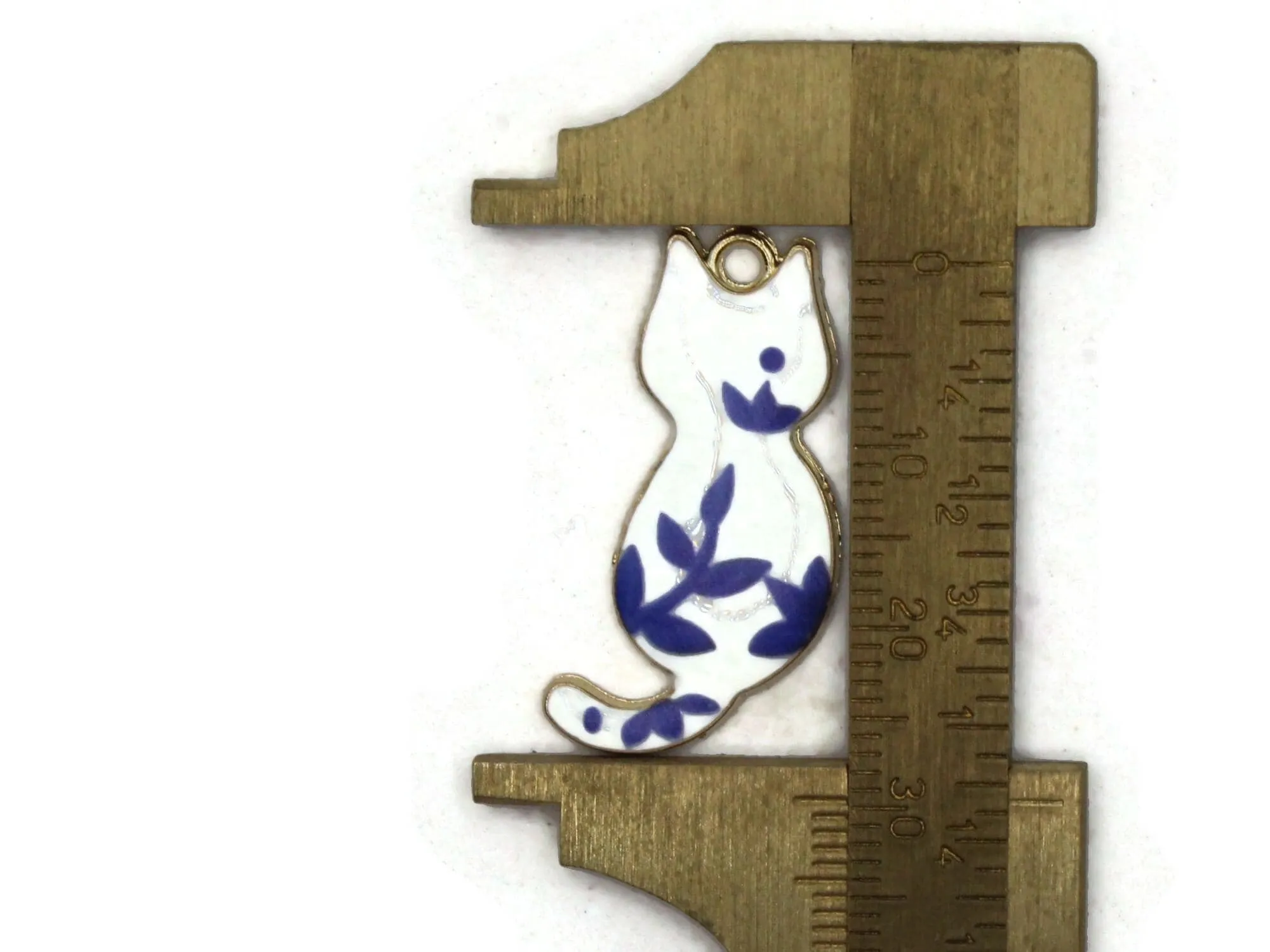 30mm White Orange and Black Cat Enamel and Alloy Metal Pendant