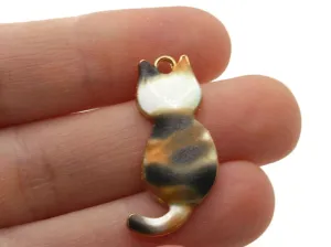 30mm White Orange and Black Cat Enamel and Alloy Metal Pendant