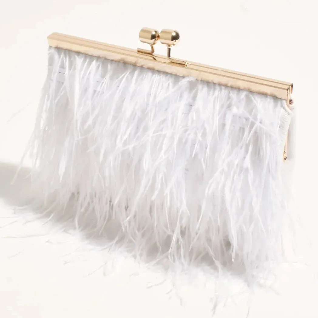 Adorne | Cher Feather Floaty Clutch - White