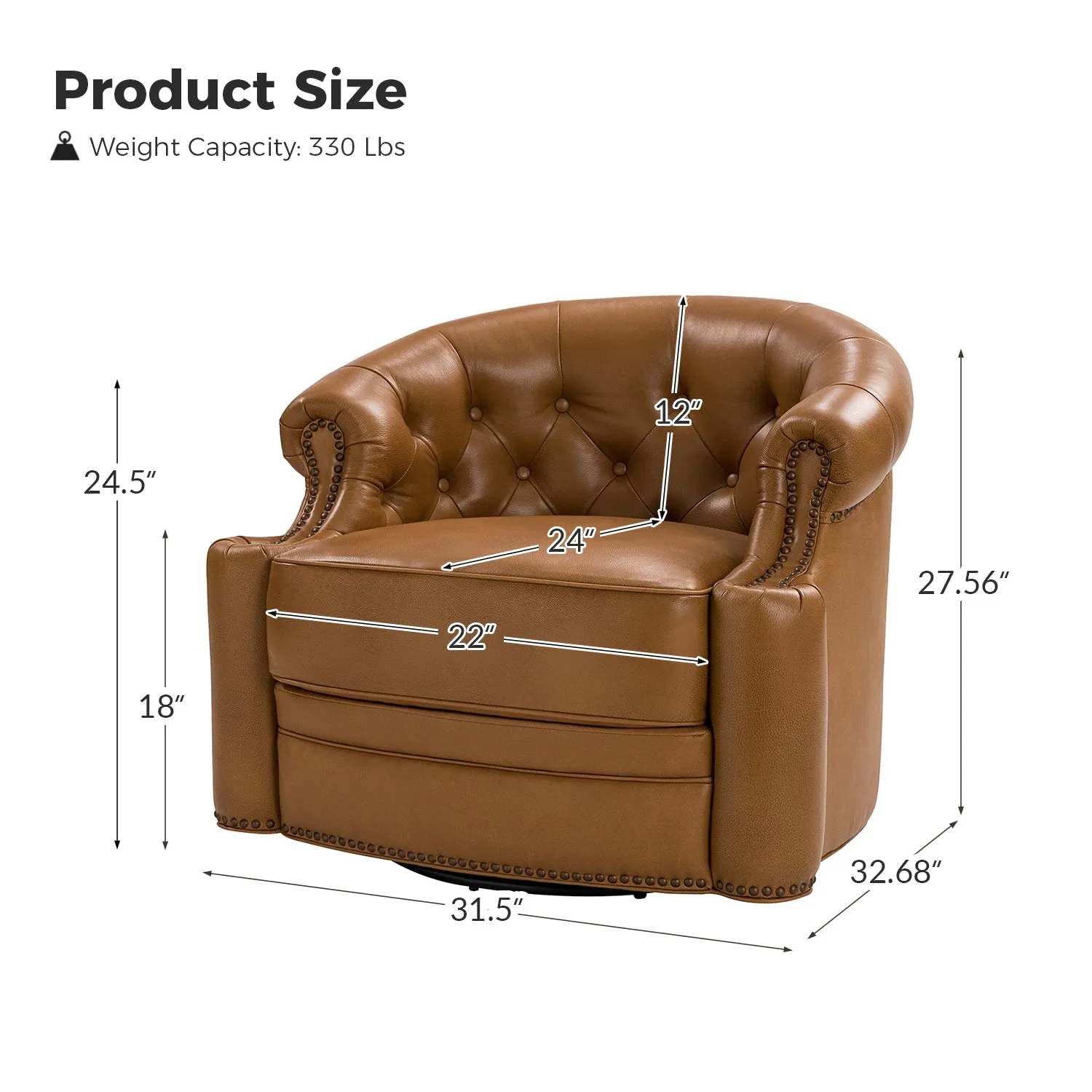 Alonso Classic Chesterfield Genuine Leather Swivel Chair