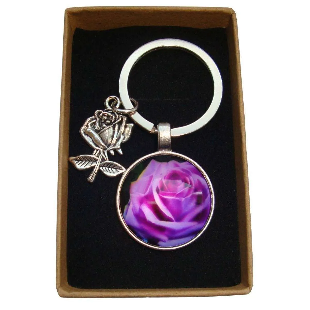Bassin and Brown Rose Floral Key Ring - Purple