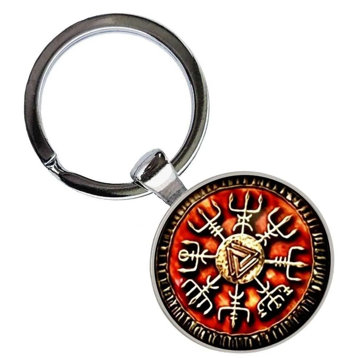 Bassin and Brown Viking Norse Symbol Key Ring - Burnt Orange/Antique Silver