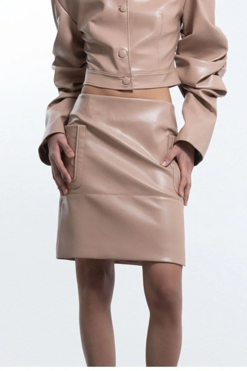 BEIGE FAUX LEATHER SKIRT