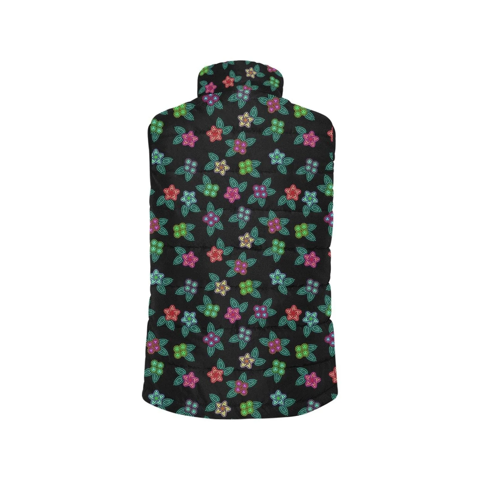 Berry Flowers Black Men's Padded Vest Jacket