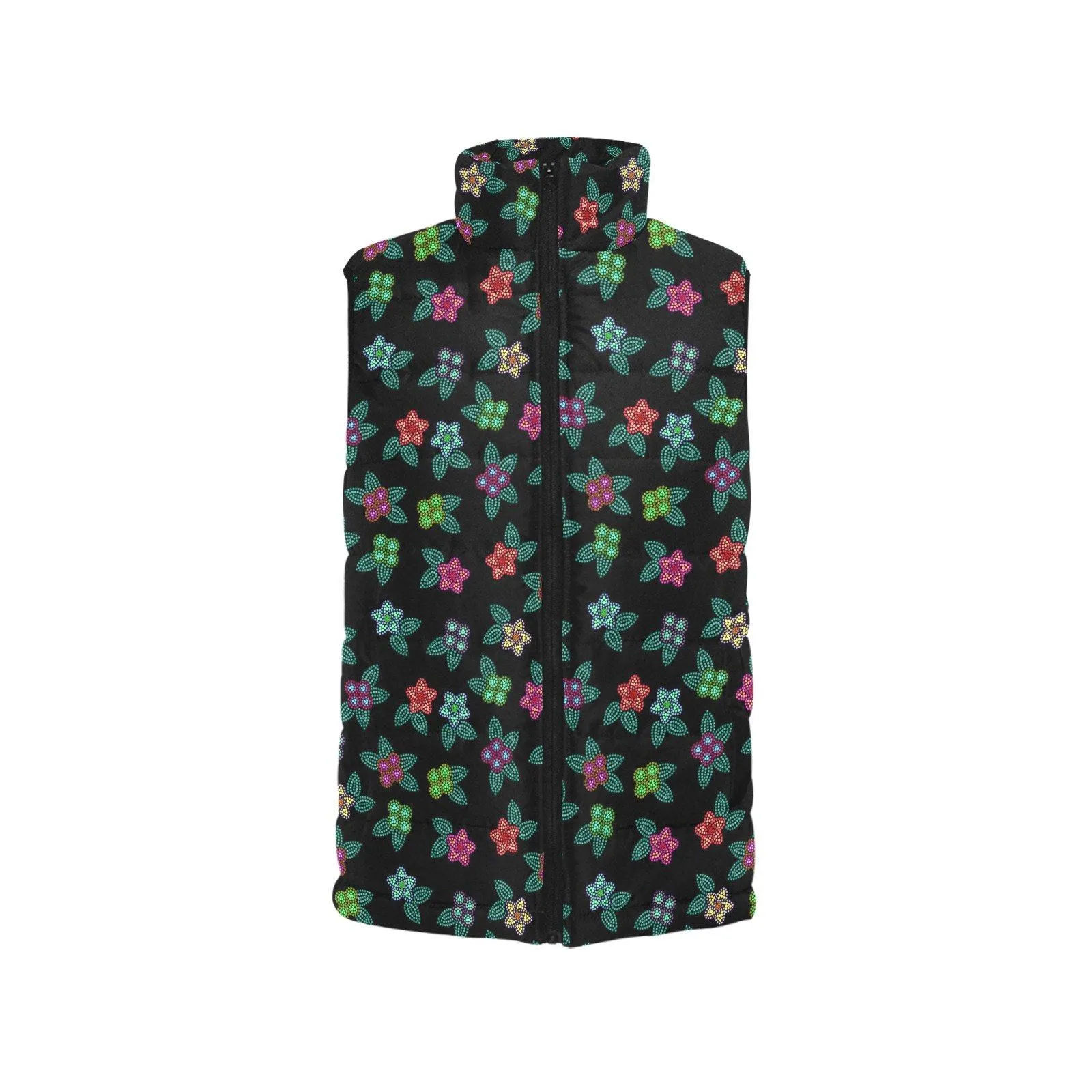 Berry Flowers Black Men's Padded Vest Jacket