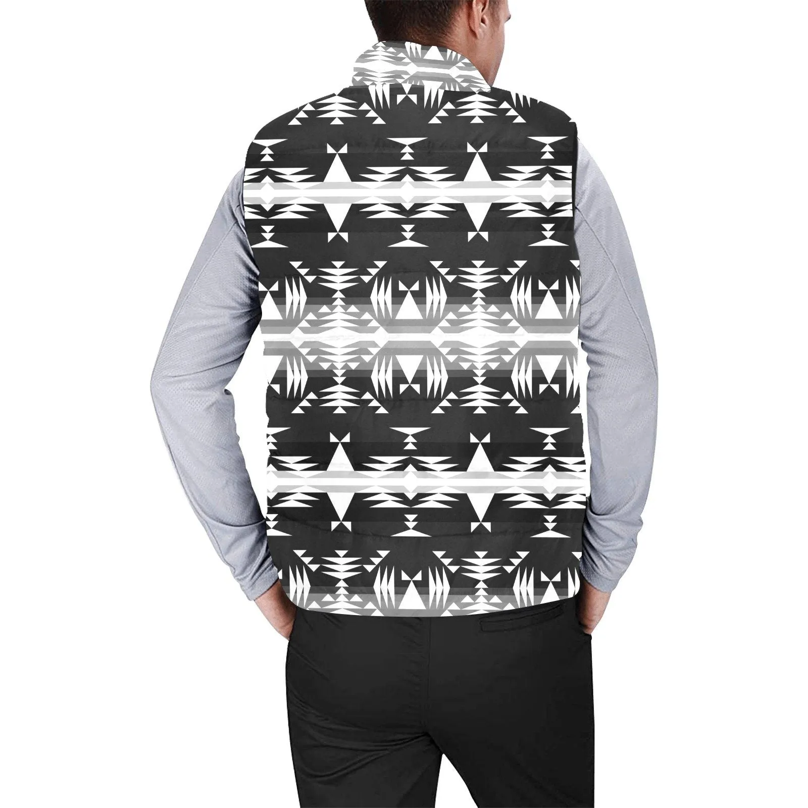 Between the Mountains Black and White Men's Padded Vest Jacket