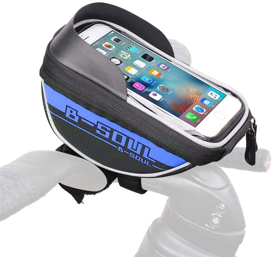 Bike Handlebar Phone Holder Front Frame Bag-Blue