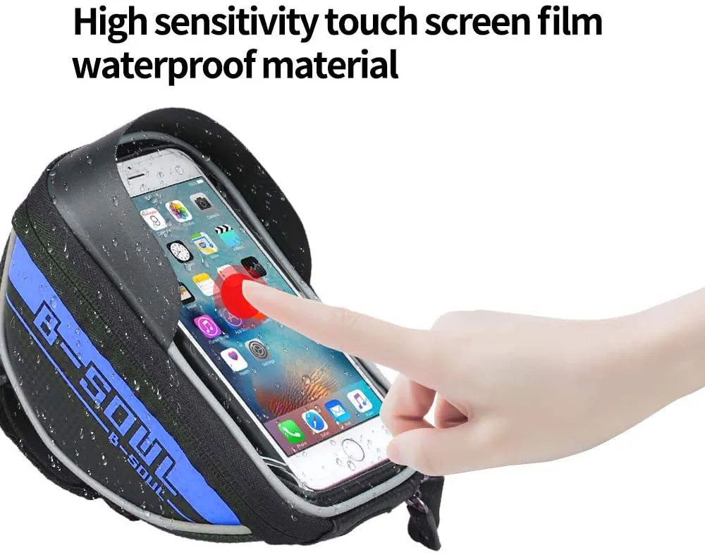 Bike Handlebar Phone Holder Front Frame Bag-Blue