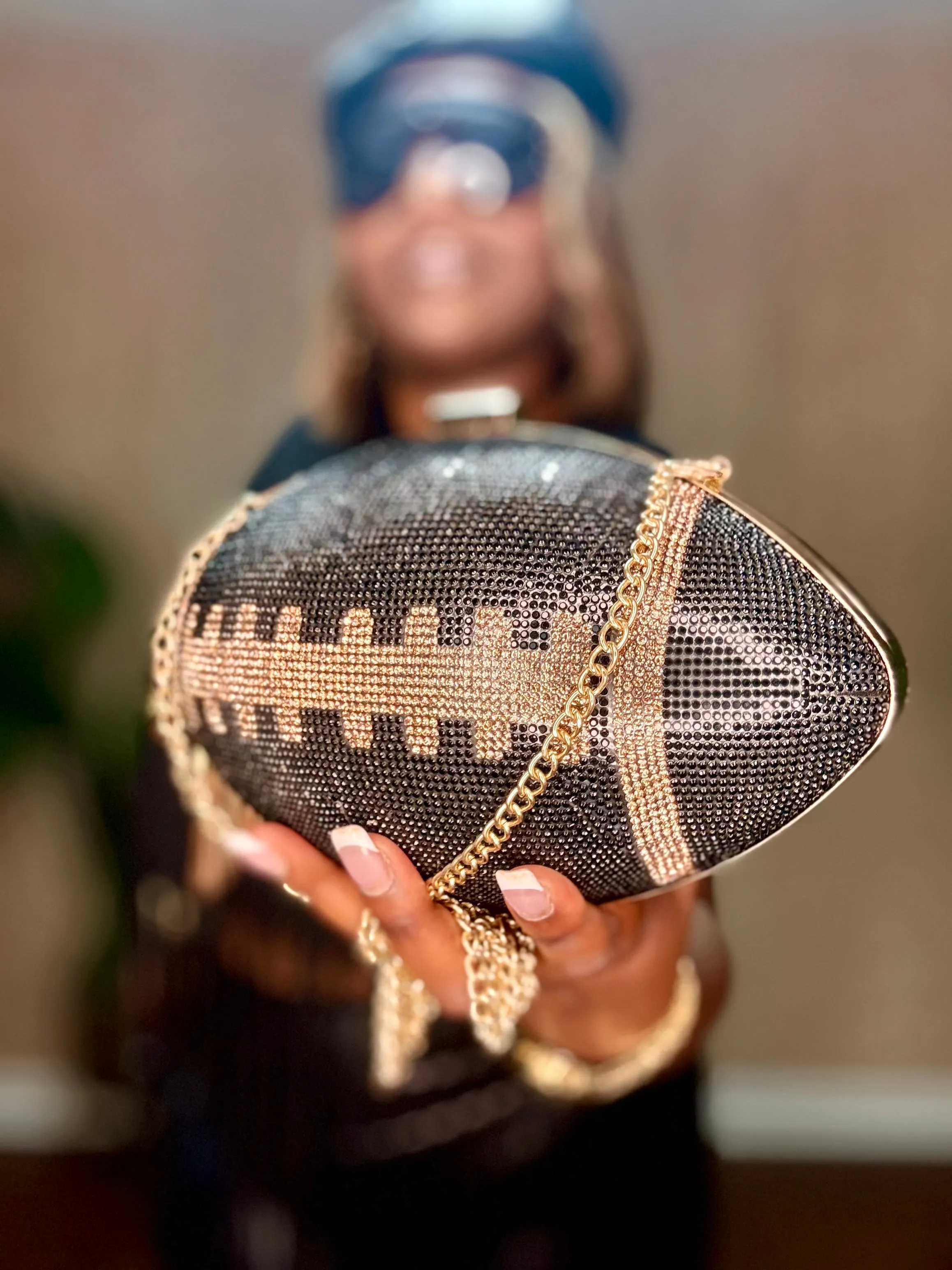 Black & Gold Football Crossbody Clutch