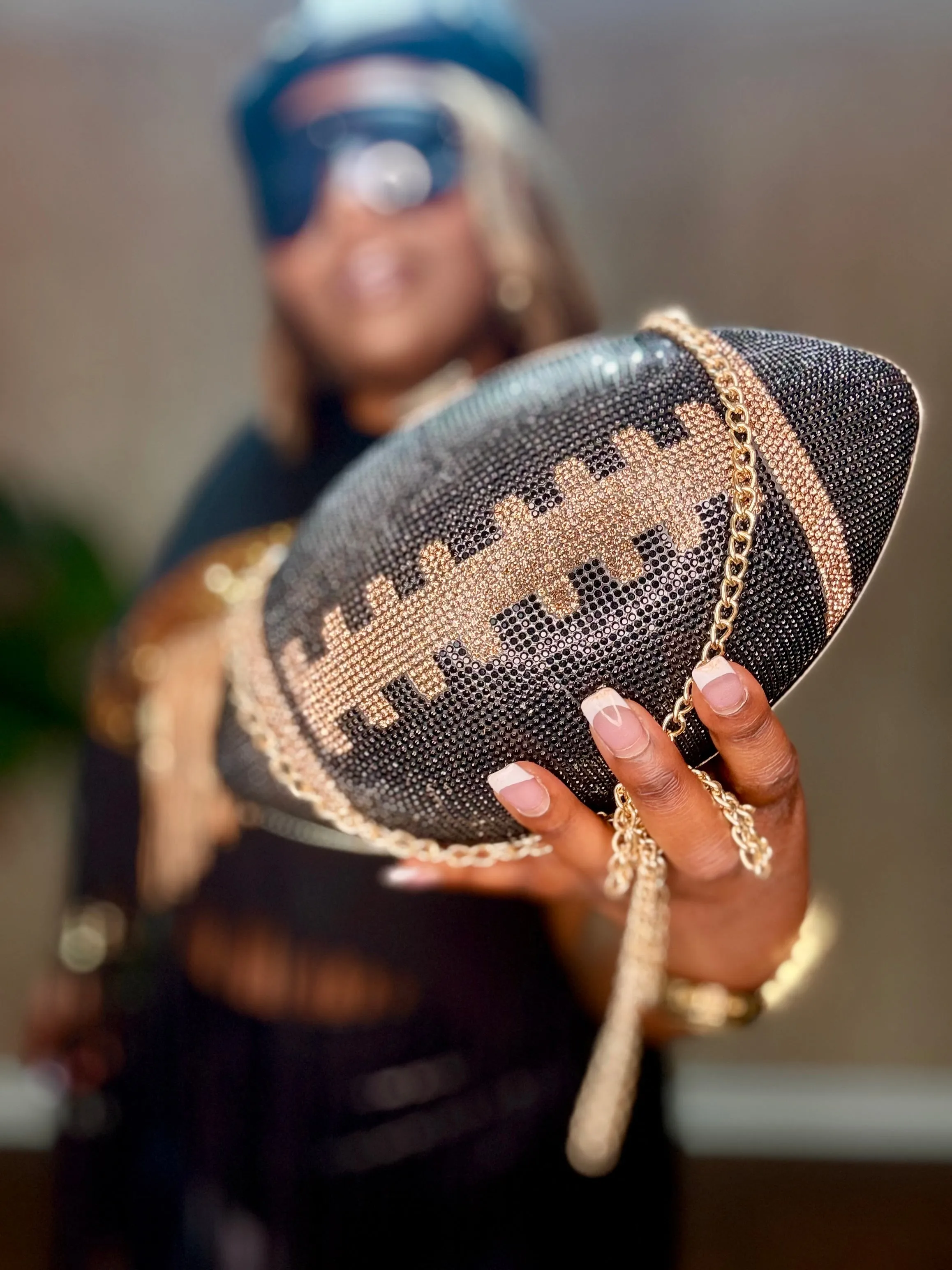 Black & Gold Football Crossbody Clutch