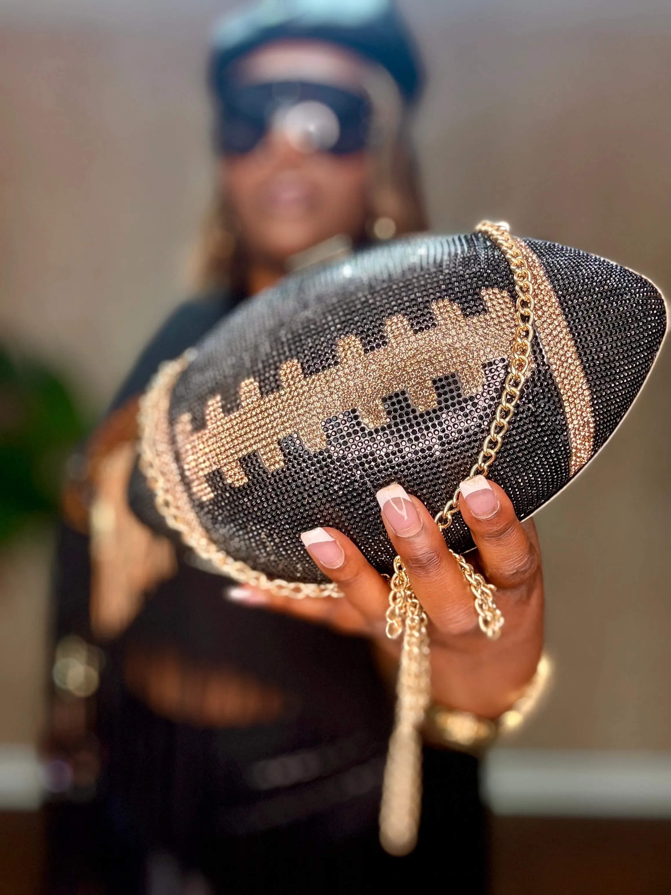 Black & Gold Football Crossbody Clutch