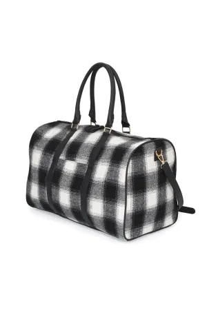 Black and White Plaid Duffle Crossbody Bag