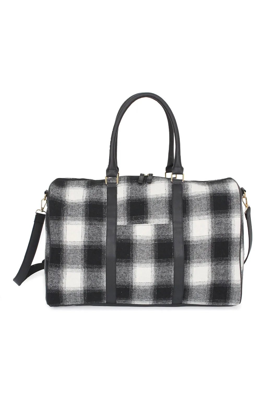 Black and White Plaid Duffle Crossbody Bag