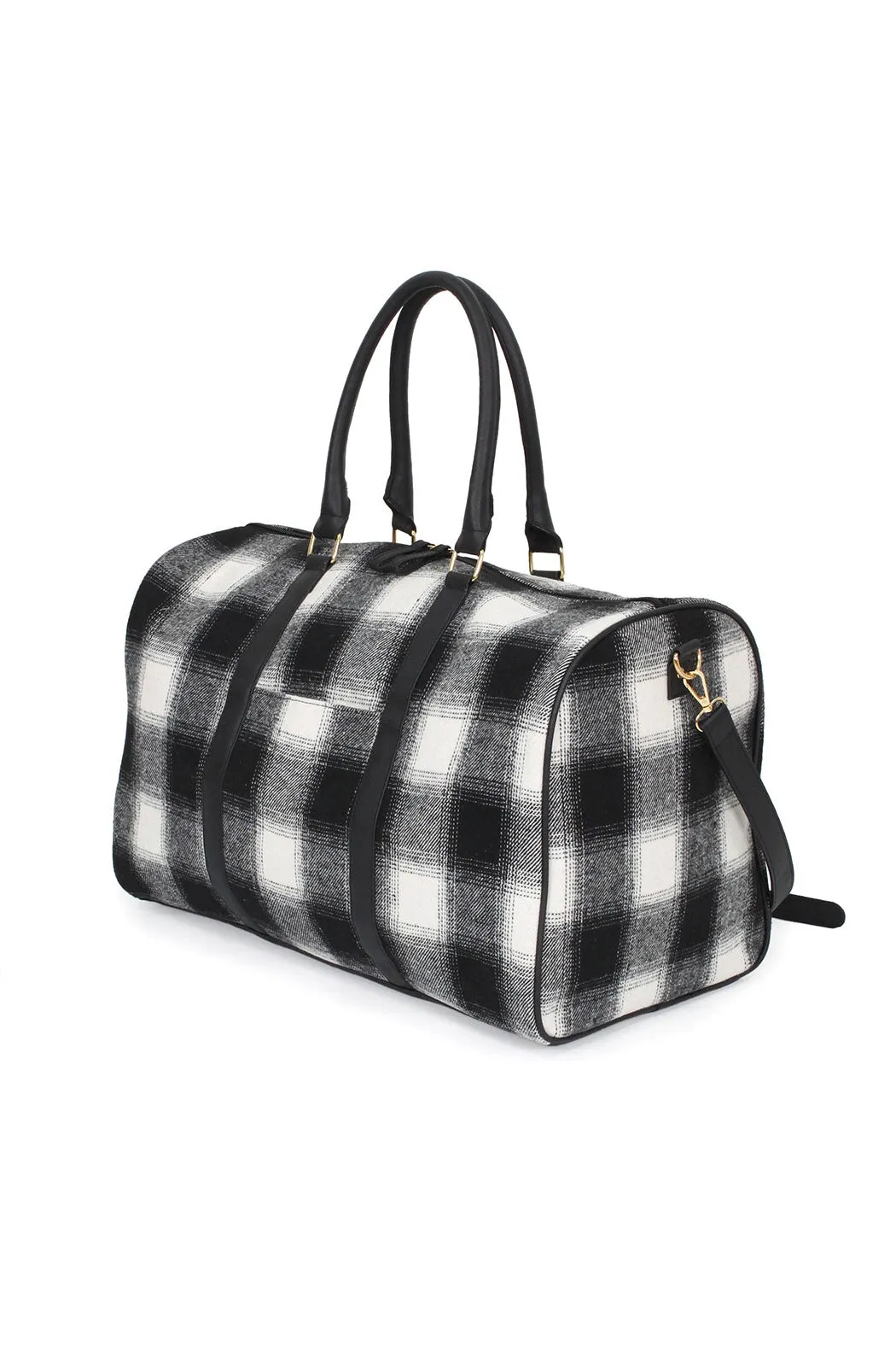 Black and White Plaid Duffle Crossbody Bag