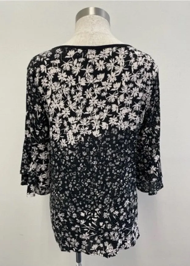 Black/Ivory Floral V-Neck Top - #6925-6930