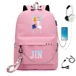 BTS BTS school bag USB charging backpack outdoor sports personalized student school bag-21