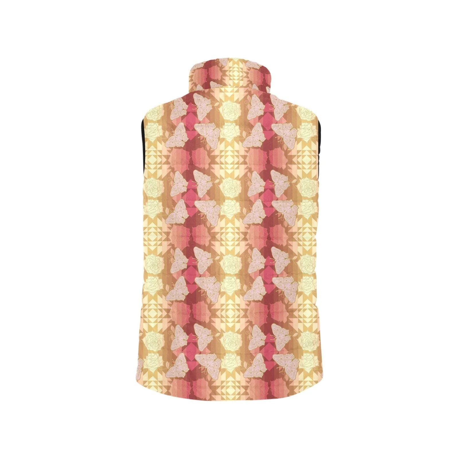 Butterfly and Roses on Geometric Men's Padded Vest Jacket