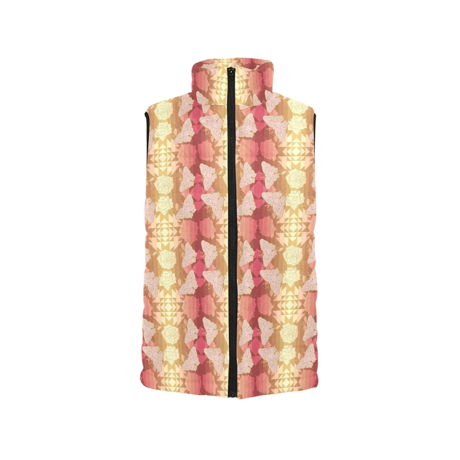 Butterfly and Roses on Geometric Men's Padded Vest Jacket