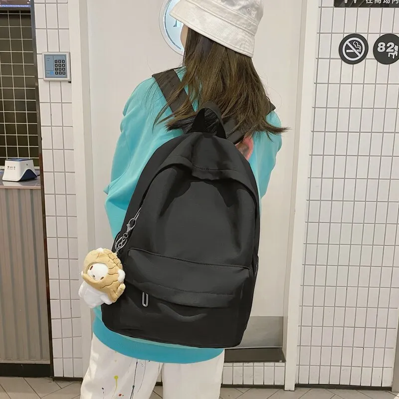 Christmas Gift New Fashion Female Bookbag Women Simplicity Solid Color Backpack for Teenagers Girl College Men Black School Bag Student Mochila