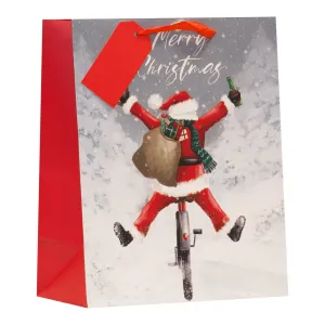Christmas Santa On A Bike Medium Gift Bag
