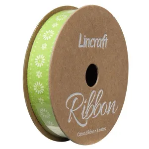 Cotton Ribbon, Daisy Lime- 15mm x 3m