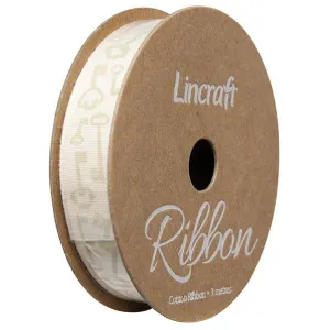 Cotton Ribbon, Keys Silver- 15mm x 3m