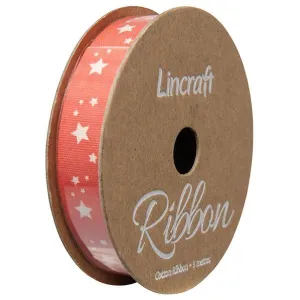 Cotton Ribbon, Stars Fluoro Pink- 15mm x 3m