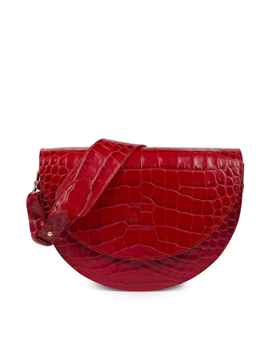Crocodile print Leather saddle bag - Red