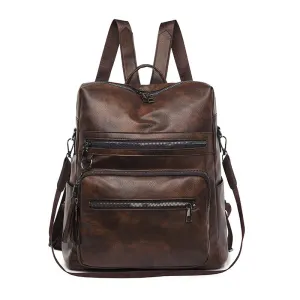 Cross-Border Women's Bag New Soft Leather Textured Backpack Korean Fashion Retro Schoolbag Simple Solid Color Trendy Travel Bag