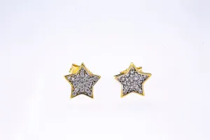 Cubic Zirconia Pave Star Studs 14K 585 Yellow & White Gold Pair of CZ Earrings