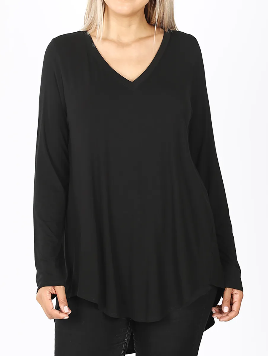 Curvy Must Have V-Neck Long Sleeve