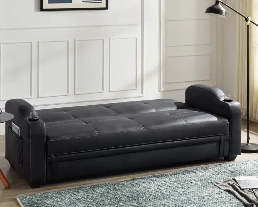 Dakota Faux Leather Storage Sofa Bed Recliner - Black
