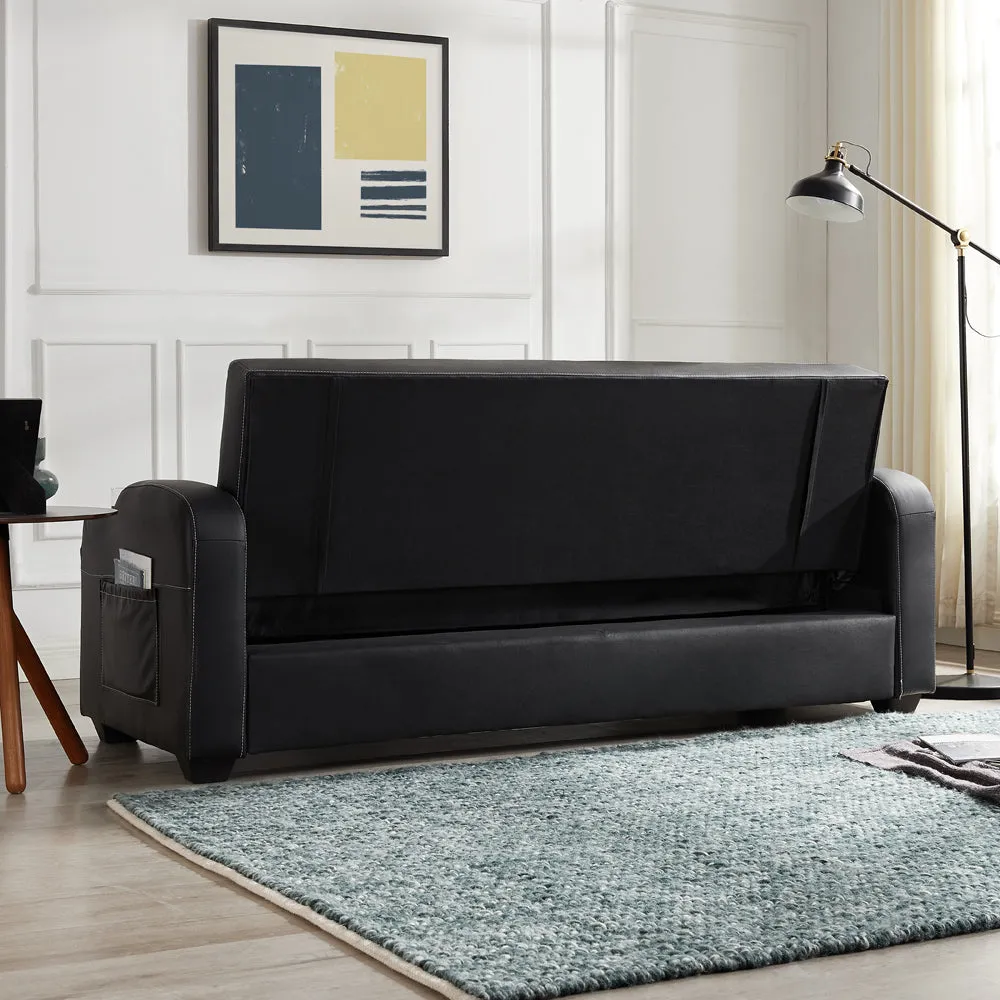 Dakota Faux Leather Storage Sofa Bed Recliner - Black