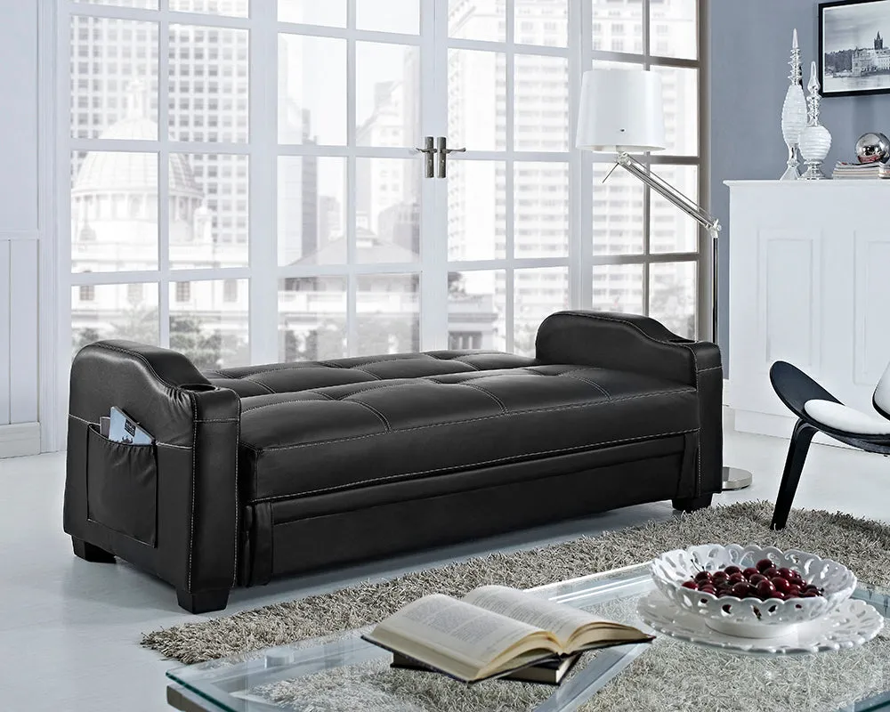 Dakota Faux Leather Storage Sofa Bed Recliner - Black