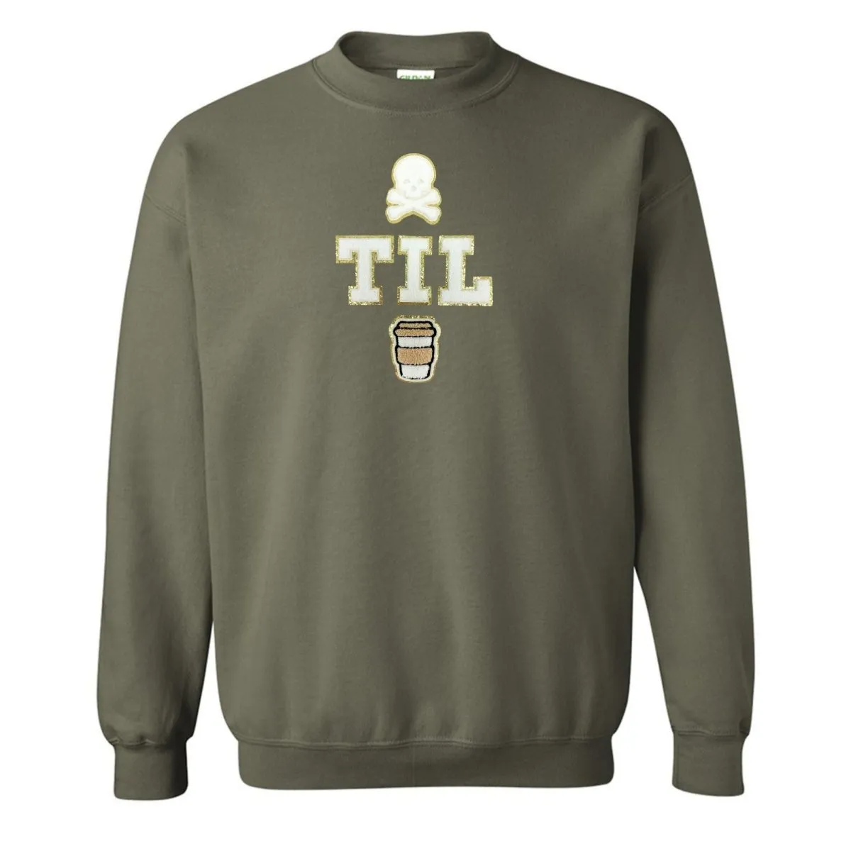 'Dead Til Coffee' Letter Patch Crewneck Sweatshirt
