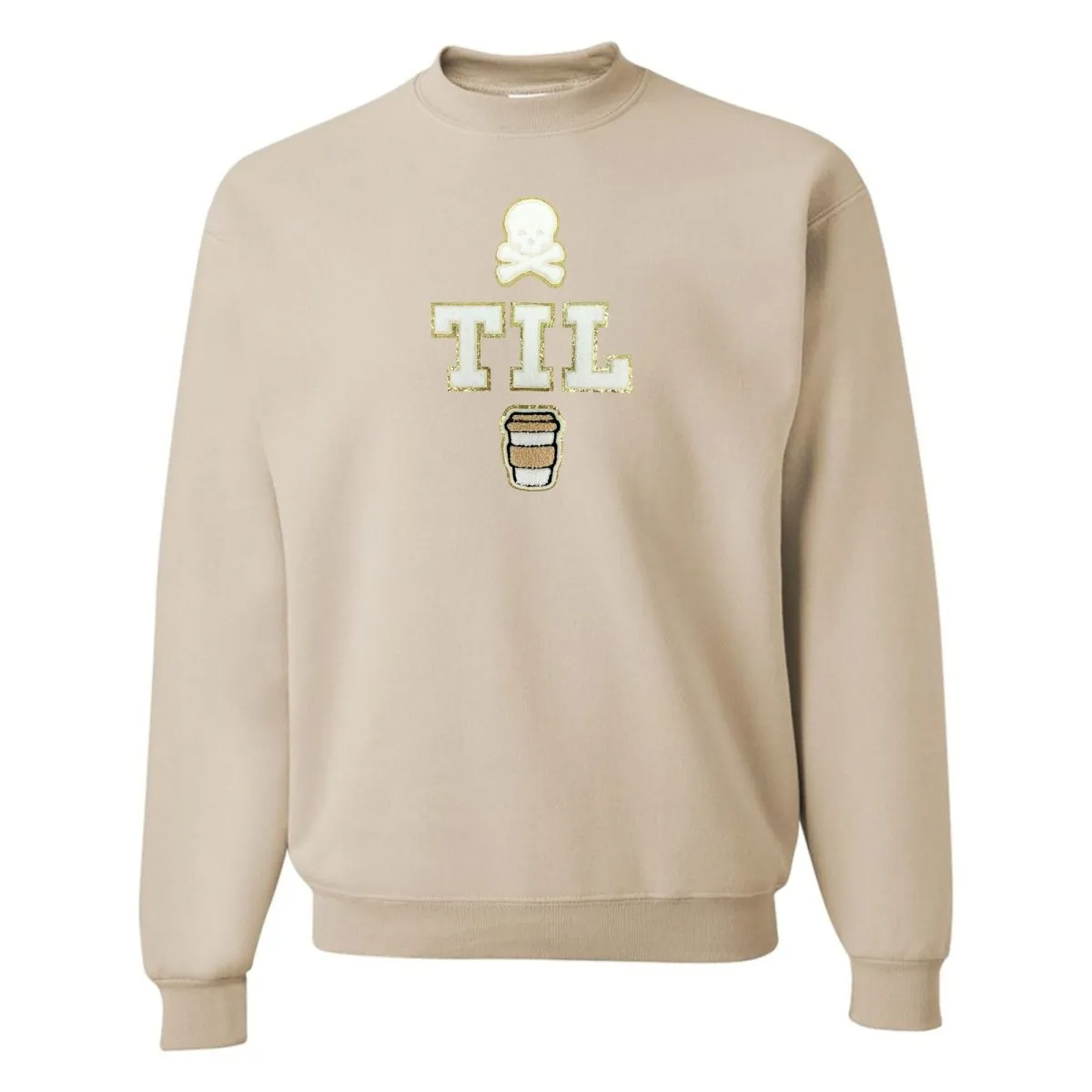 'Dead Til Coffee' Letter Patch Crewneck Sweatshirt