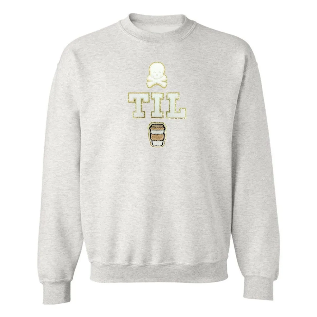 'Dead Til Coffee' Letter Patch Crewneck Sweatshirt