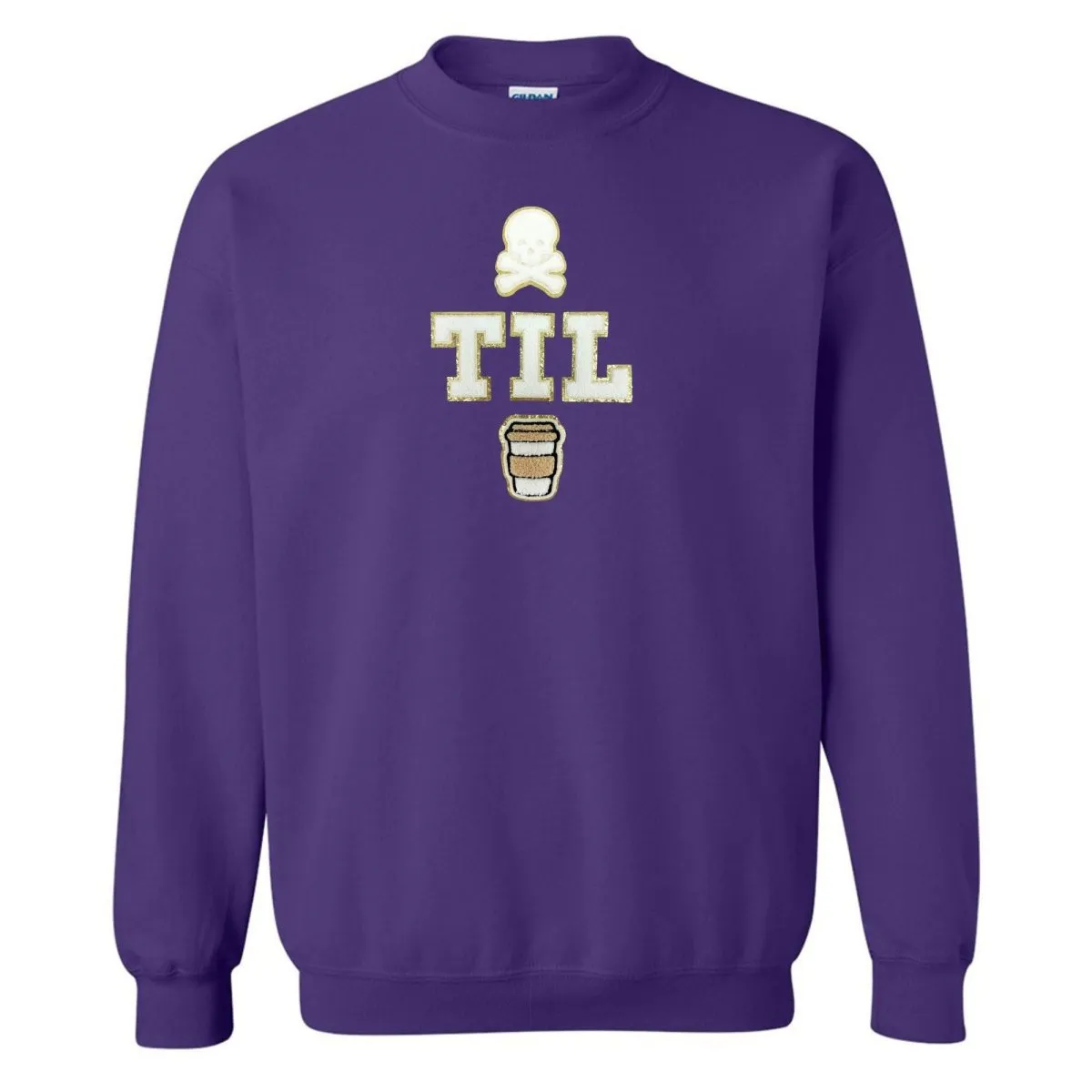 'Dead Til Coffee' Letter Patch Crewneck Sweatshirt