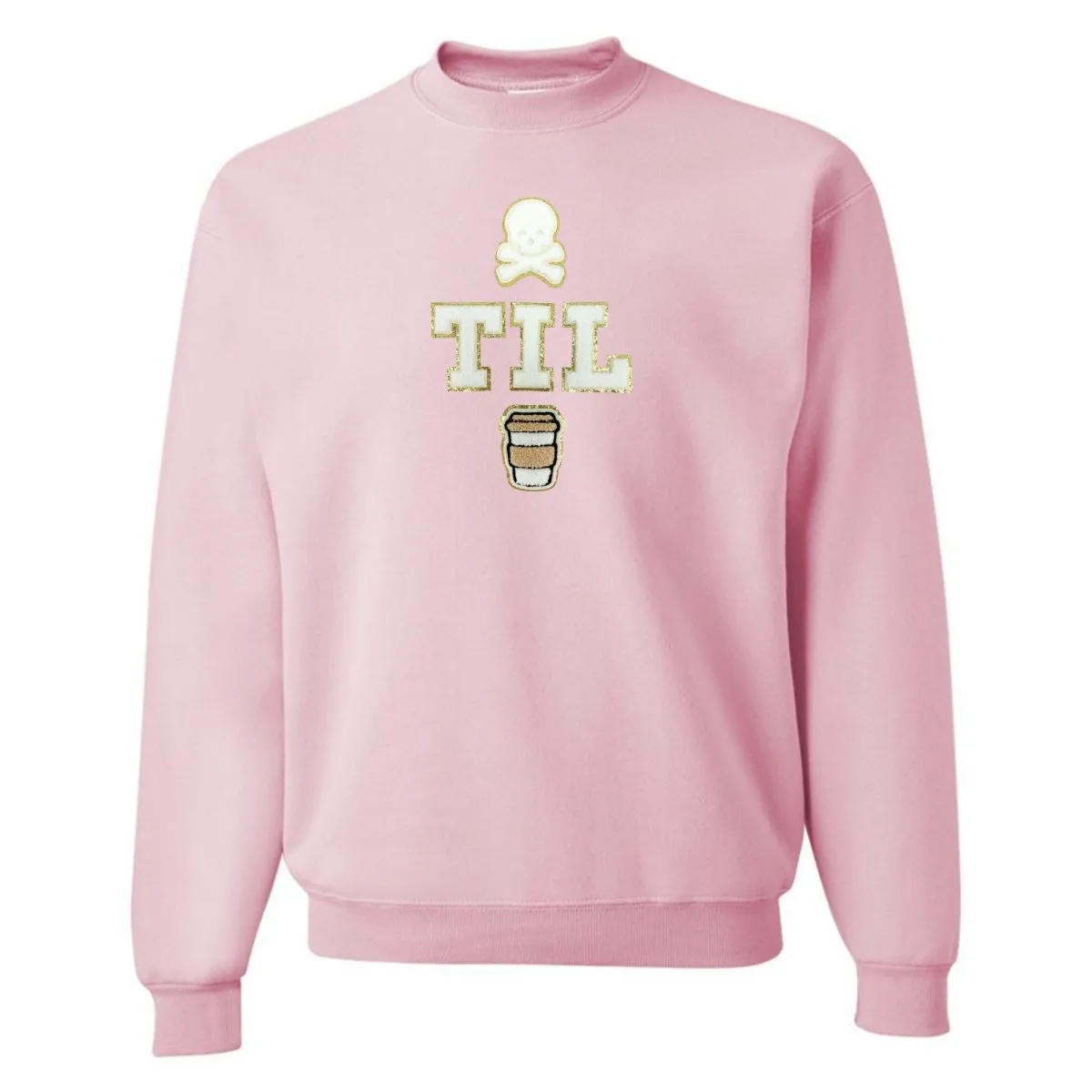 'Dead Til Coffee' Letter Patch Crewneck Sweatshirt