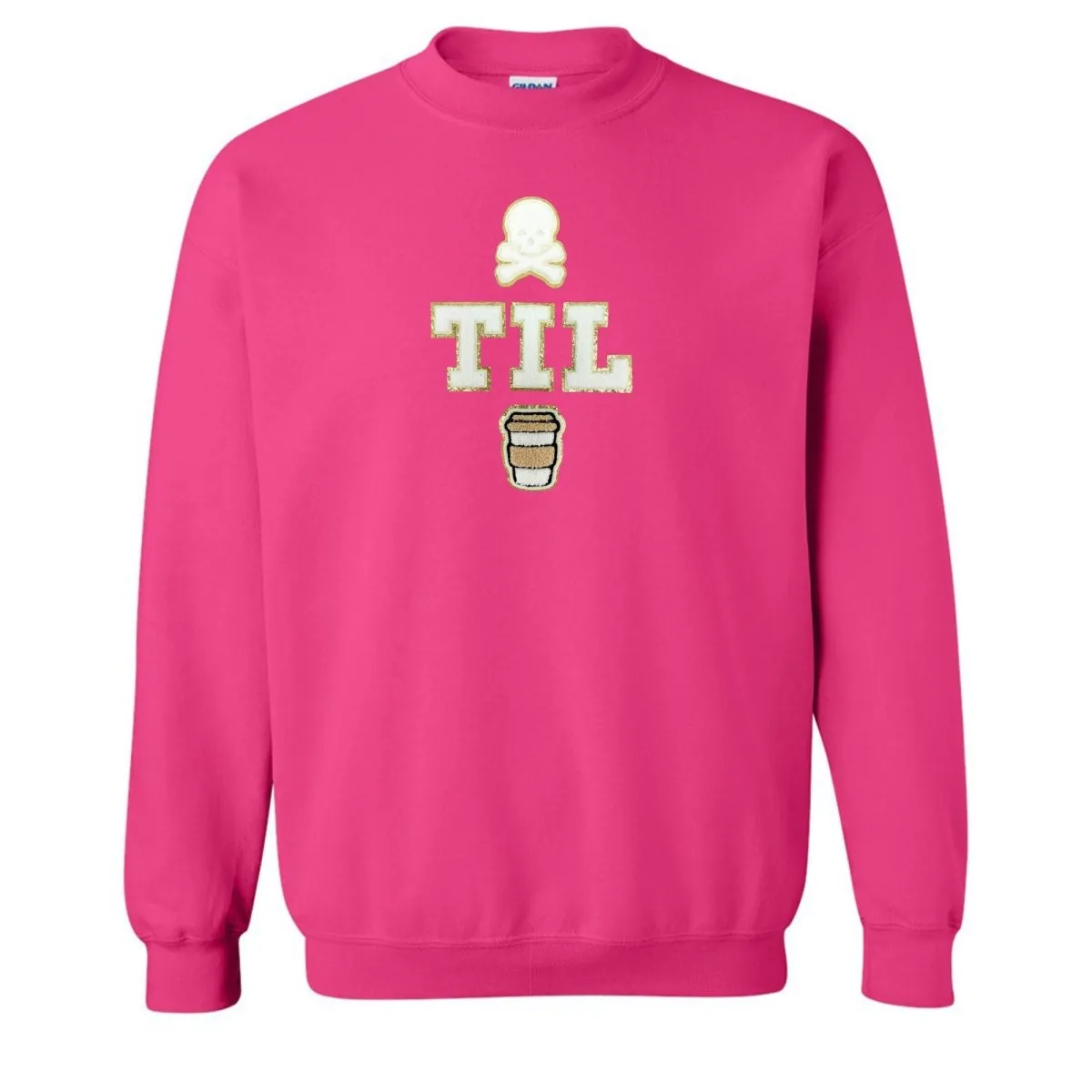 'Dead Til Coffee' Letter Patch Crewneck Sweatshirt