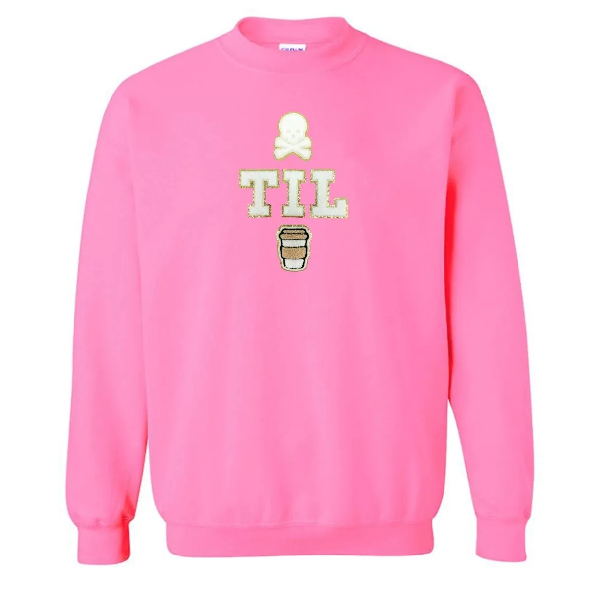 'Dead Til Coffee' Letter Patch Crewneck Sweatshirt